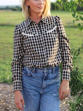 Howdy Hanny Black Gingham Pearl Snap